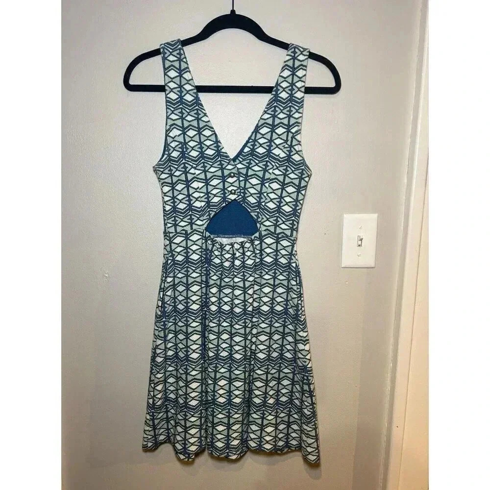 ANTHROPOLOGIE MAEVE Blue & Green Abstract Sleeveless Dress Cut Out Back Size 4 - Picture 5 of 8